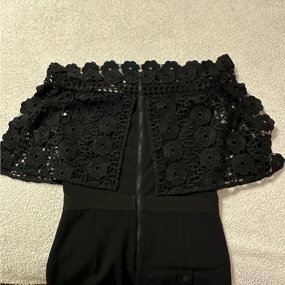 Self-Portrait Black Serena Guipure Lace Crepe Jumpsuit Crochet Pants Set - Picture 13 of 16